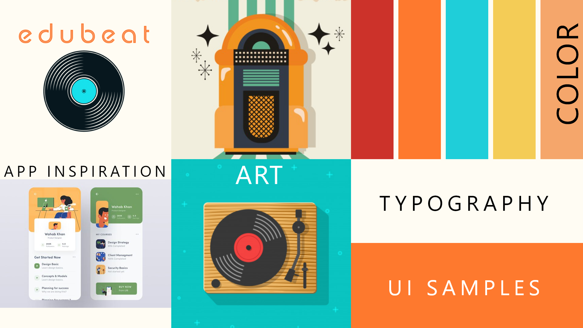 Edubeat's UI Inspiration: a collection of images, colors, and ui that are all things retro
